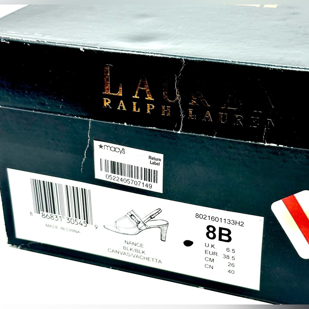 Ralph Lauren Black Leather Slingback Thong Heels with Buckle Detail - Picture 4 of 5